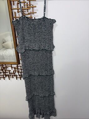 Reverse Black and White Floral Tiered Maxi Dress